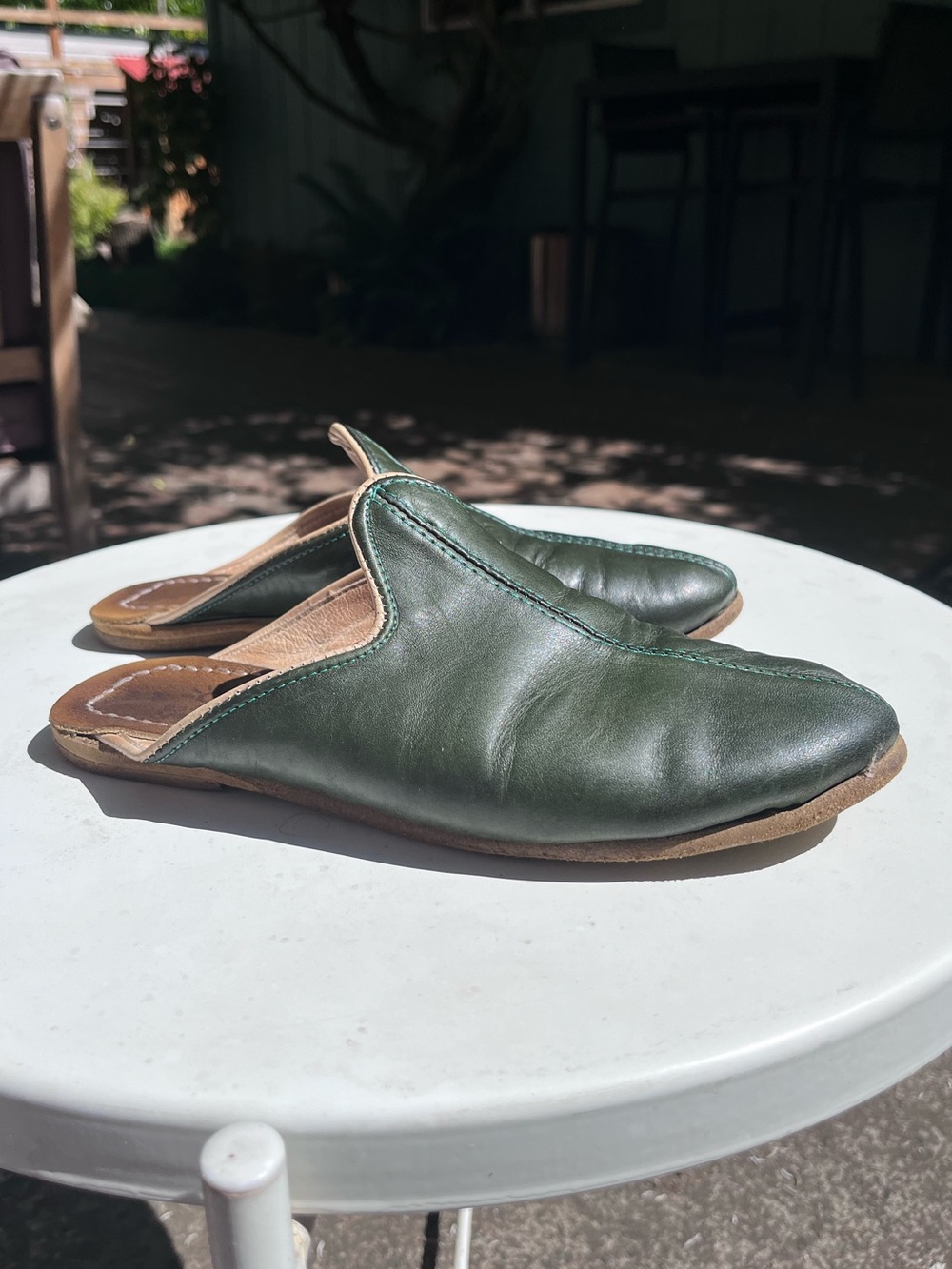 Sabah Green Leather Mule Slip-Ons